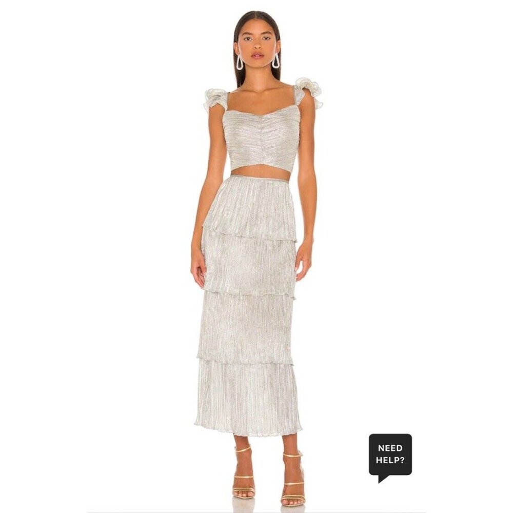 SAYLOR Gianna Skirt Platinum Silver Metallic Tiered - Picture 2 of 7